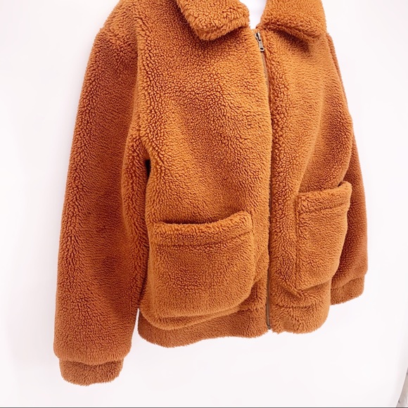 Elodie Burnt Orange Zip Up Teddy Jacket Size Small - Picture 4 of 7